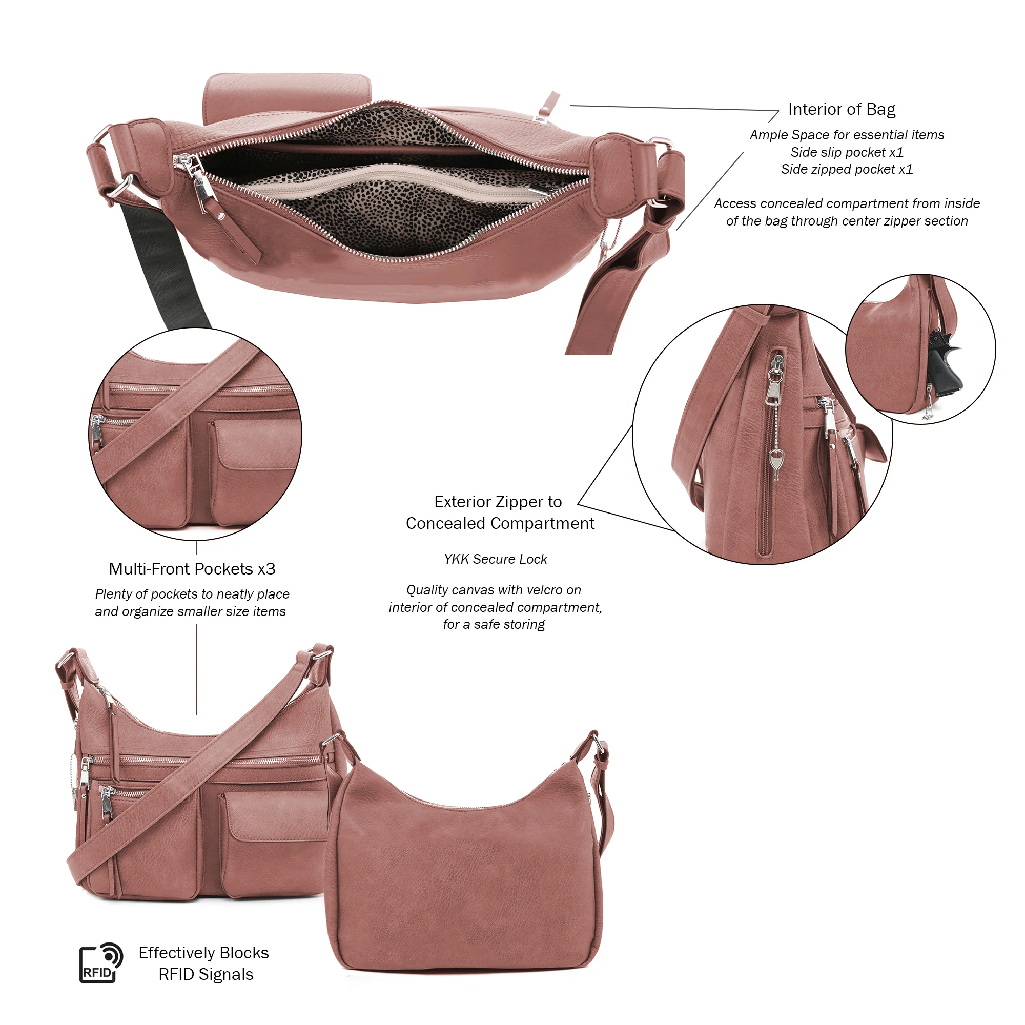 Elle Concealed Carry Hobo Handbag - Image 31