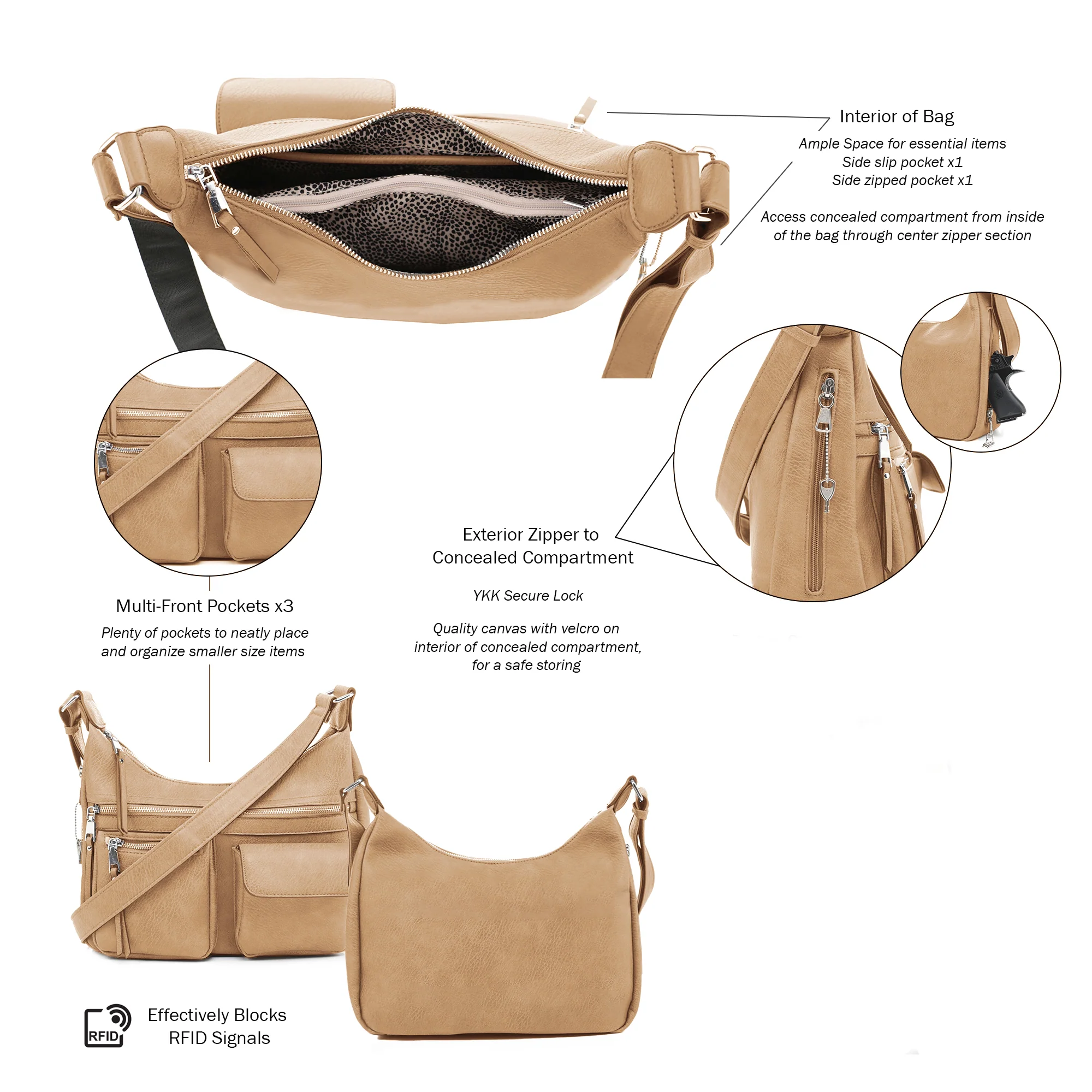 Elle Concealed Carry Hobo Handbag - Image 39