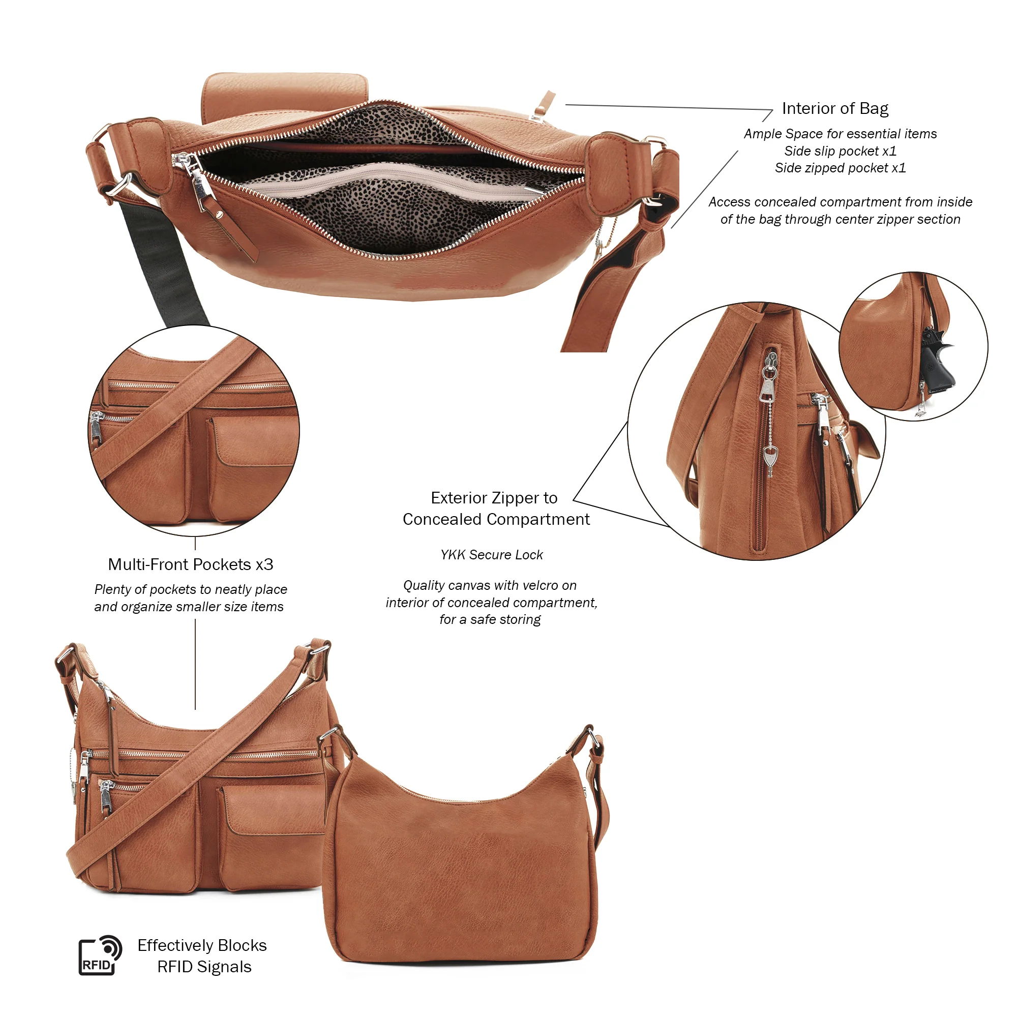 Elle Concealed Carry Hobo Handbag - Image 4