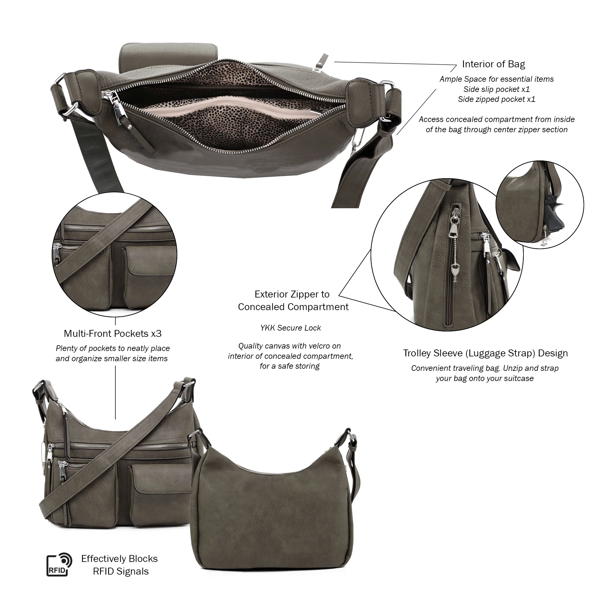 Elle Concealed Carry Hobo Handbag - Image 8