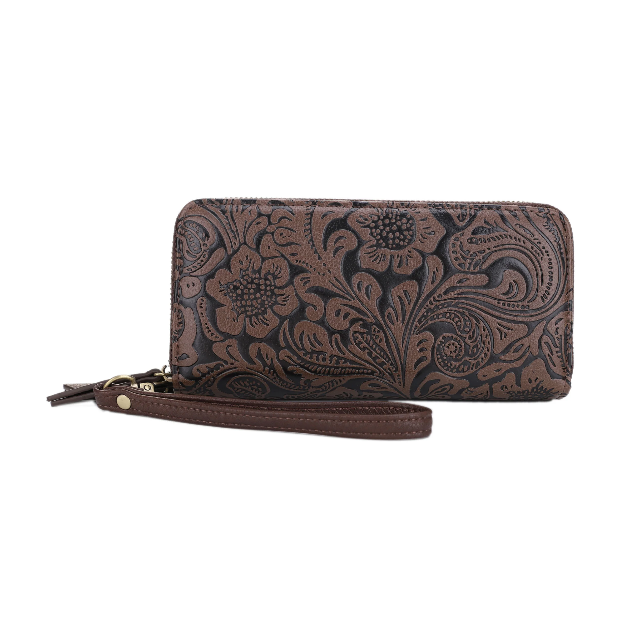 Filly Flora Embossed Wallet with Wrist Strap - Image 13