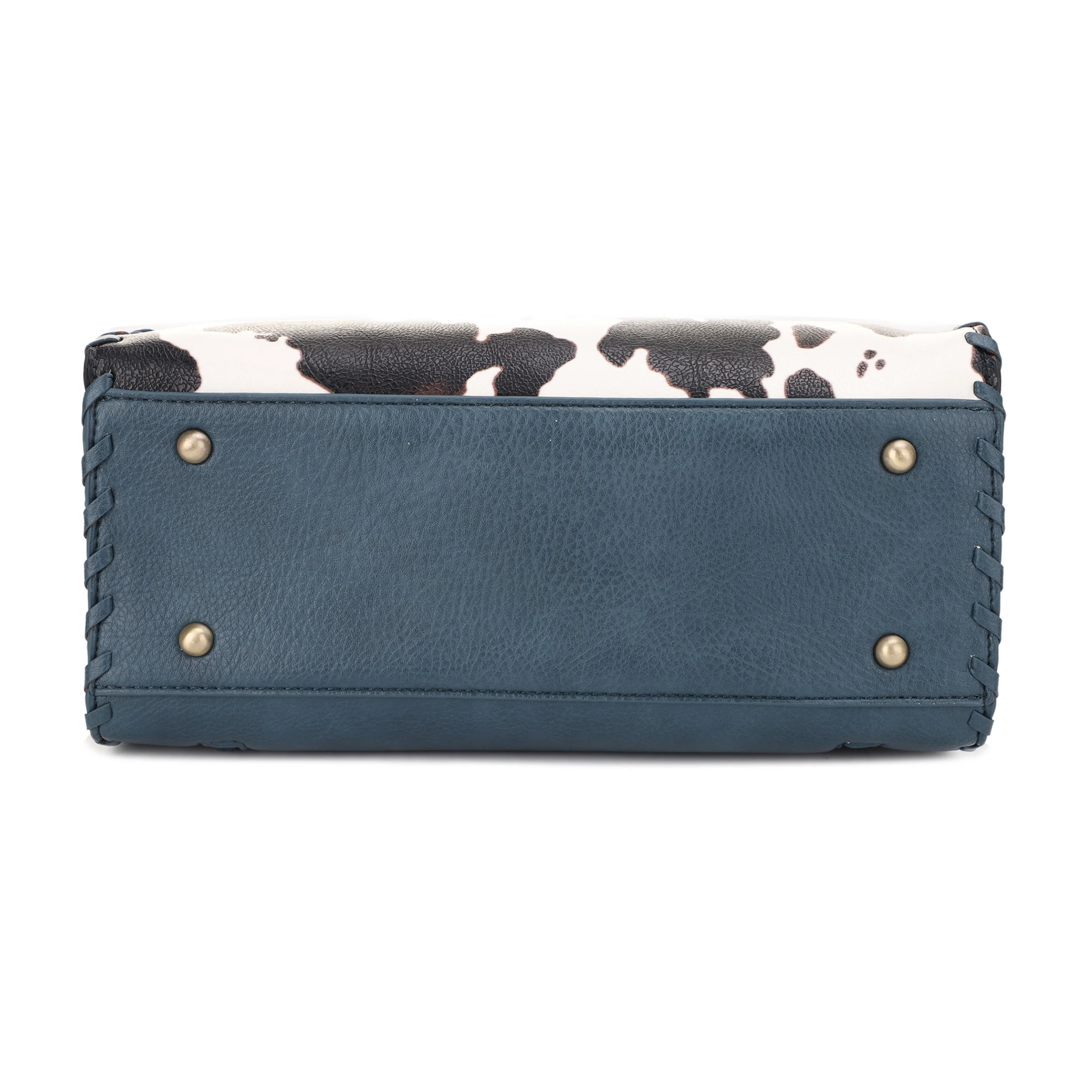 Montana Concealed Carry Lock and Key Whipstitch Cow Print Satchel Bag with Tassel - Image 9