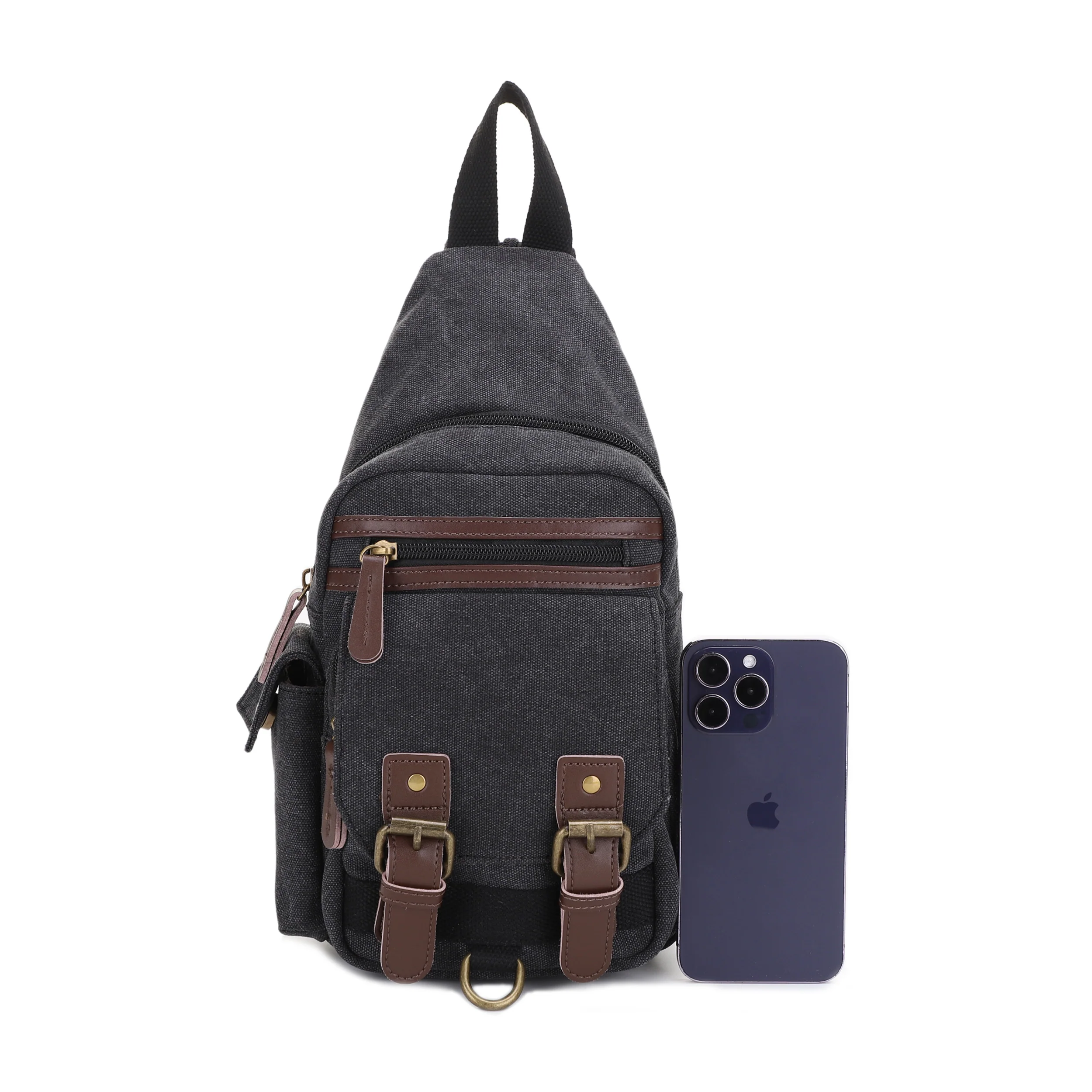 Shasta Unisex Canvas & Leather Concealed Carry Sling Bag - Image 21