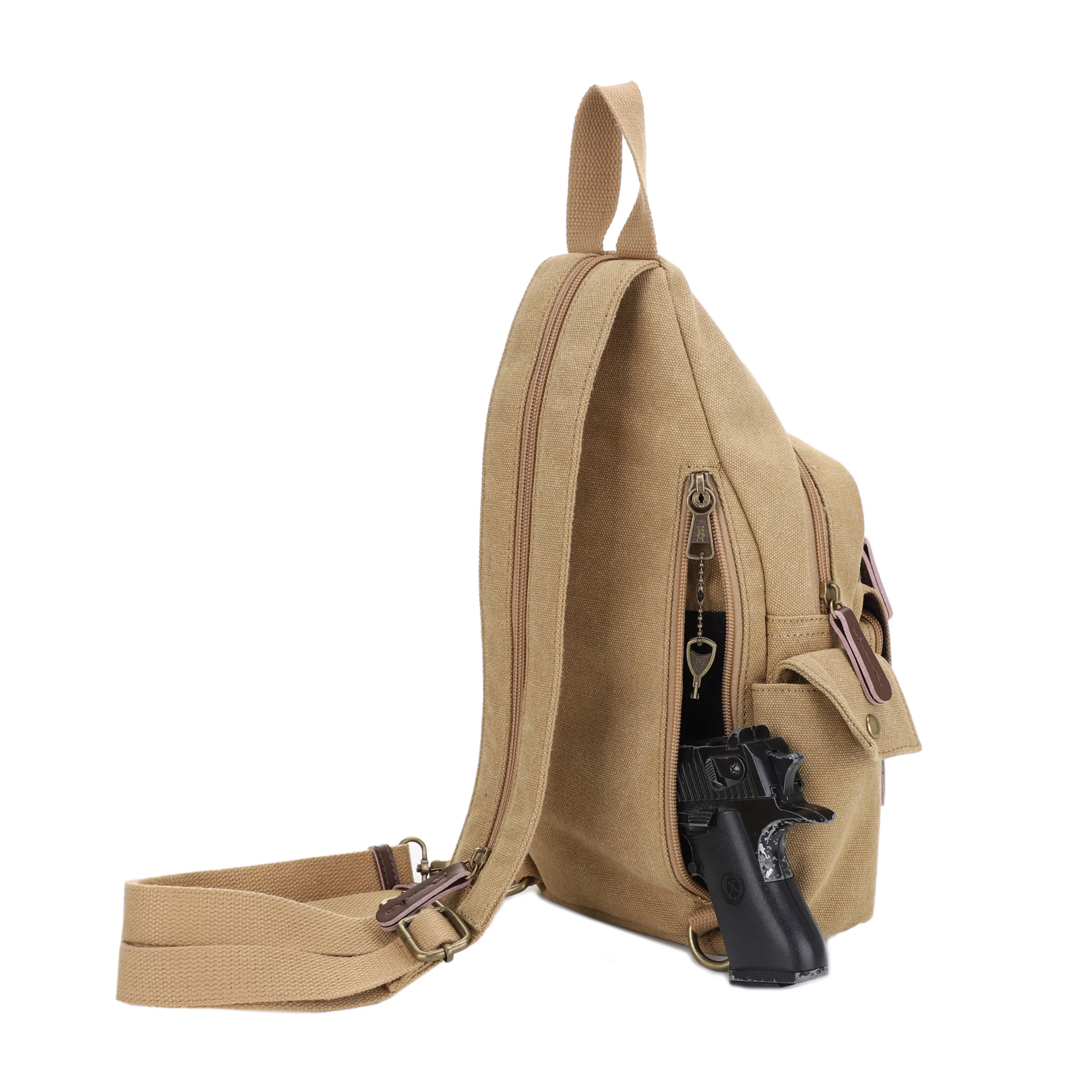 Shasta Unisex Canvas & Leather Concealed Carry Sling Bag - Image 33