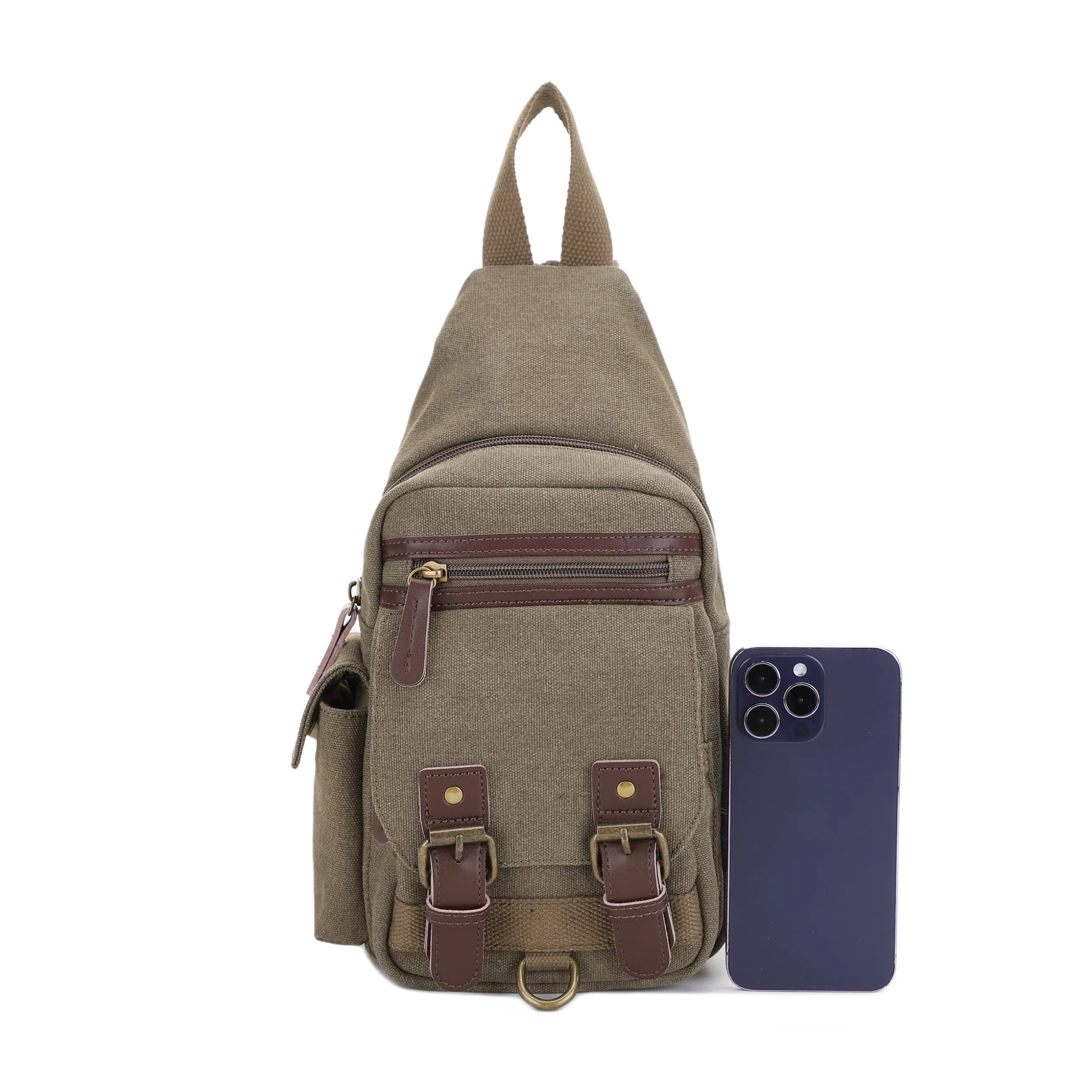 Shasta Unisex Canvas & Leather Concealed Carry Sling Bag - Image 41