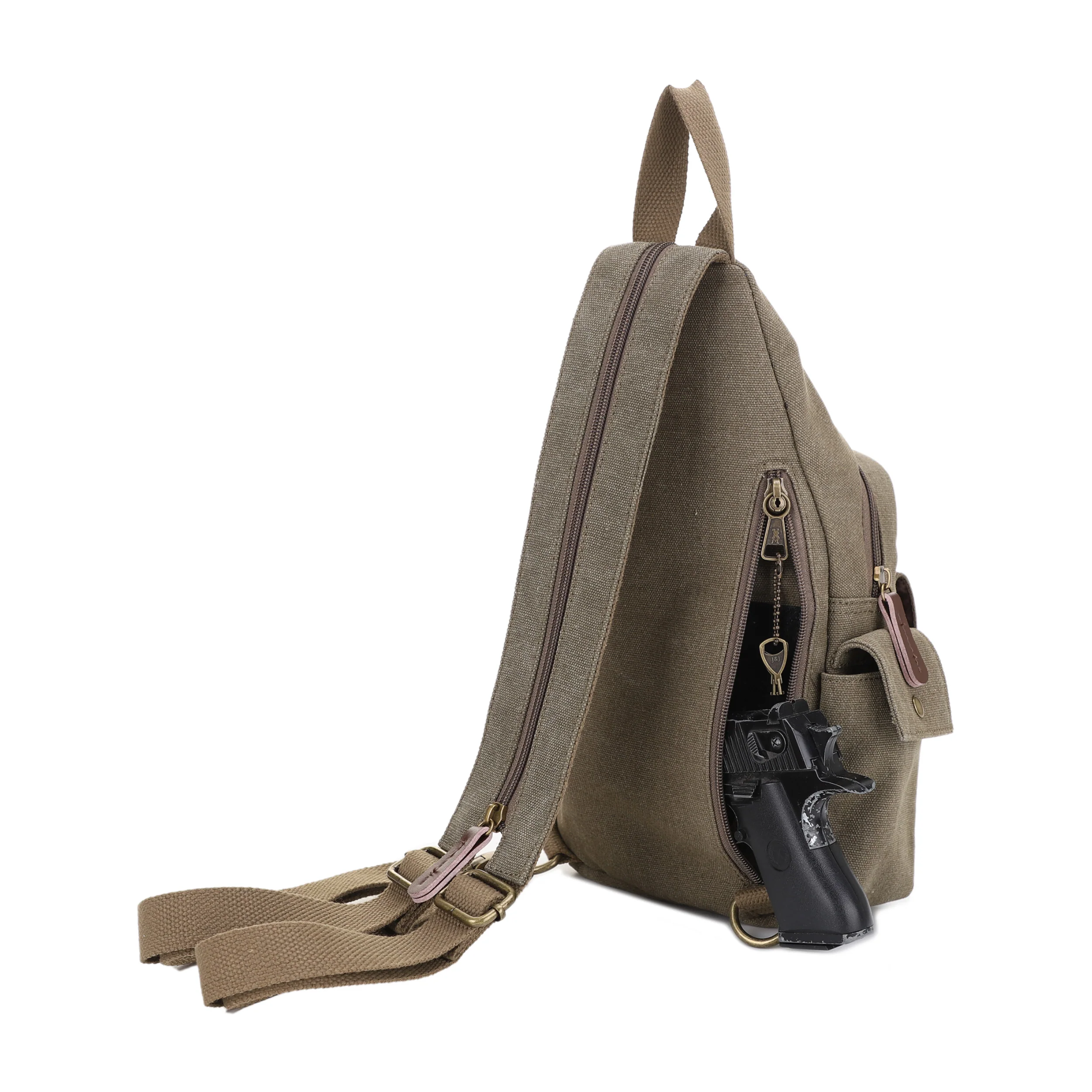 Shasta Unisex Canvas & Leather Concealed Carry Sling Bag - Image 42