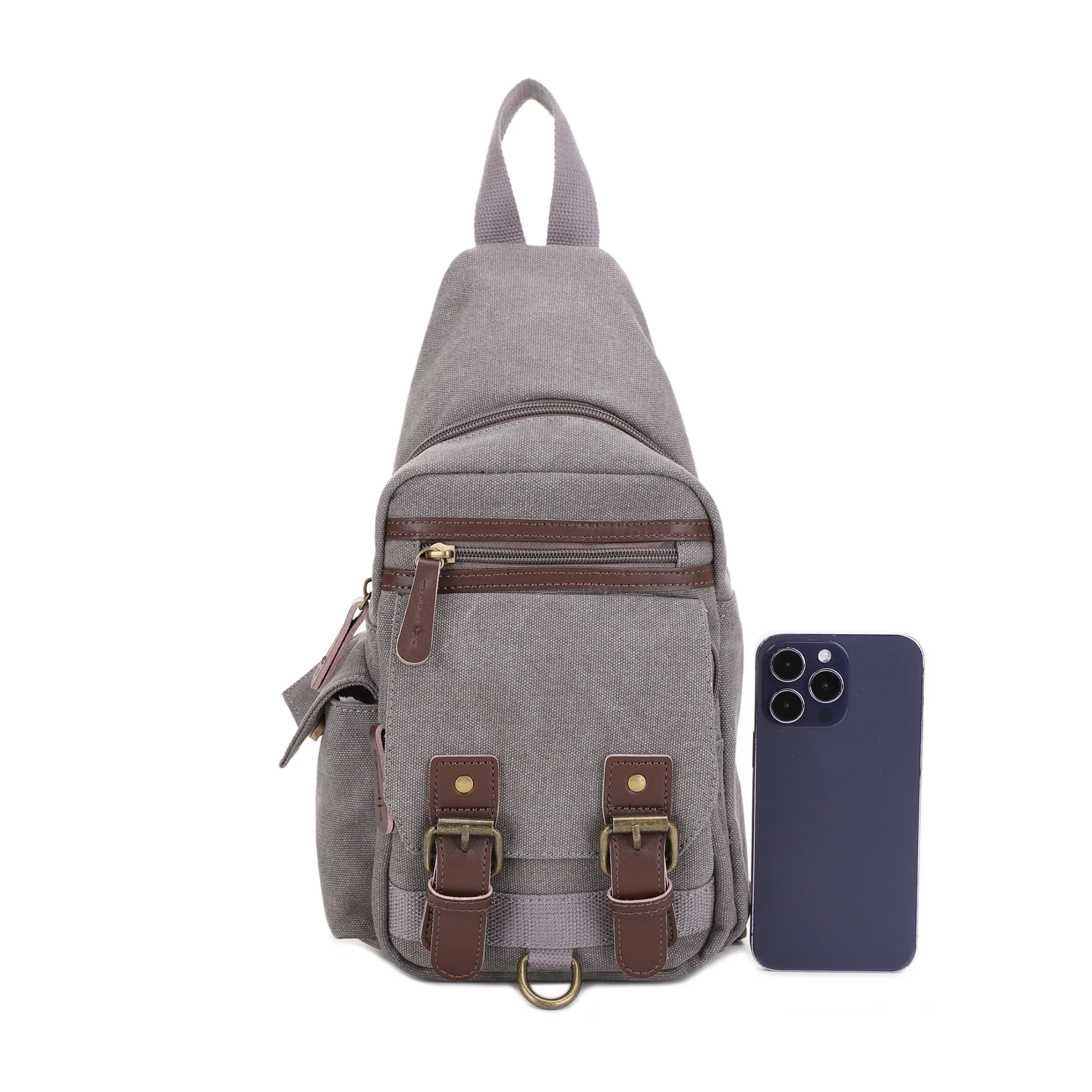 Shasta Unisex Canvas & Leather Concealed Carry Sling Bag - Image 5