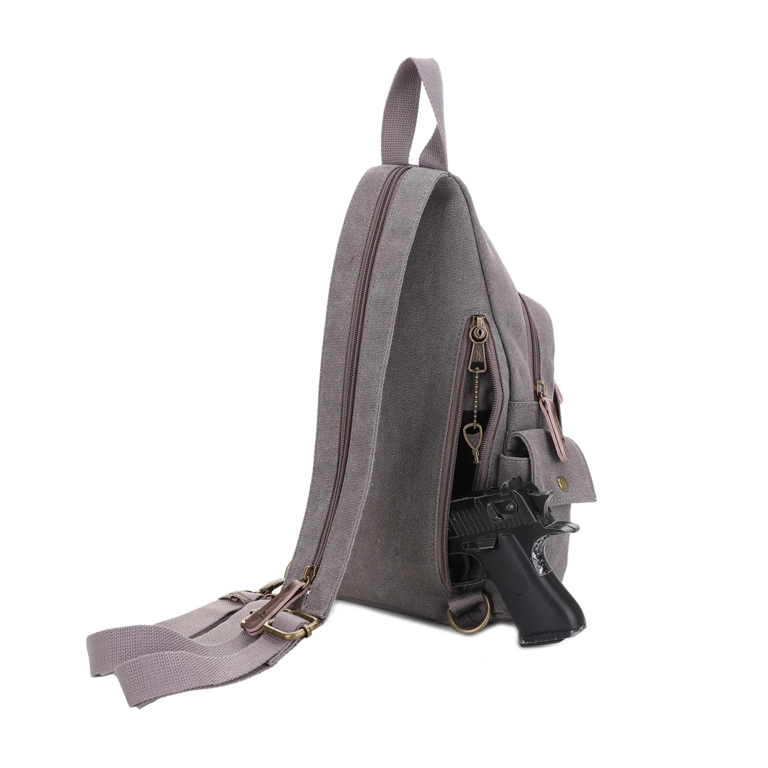 Shasta Unisex Canvas & Leather Concealed Carry Sling Bag - Image 6